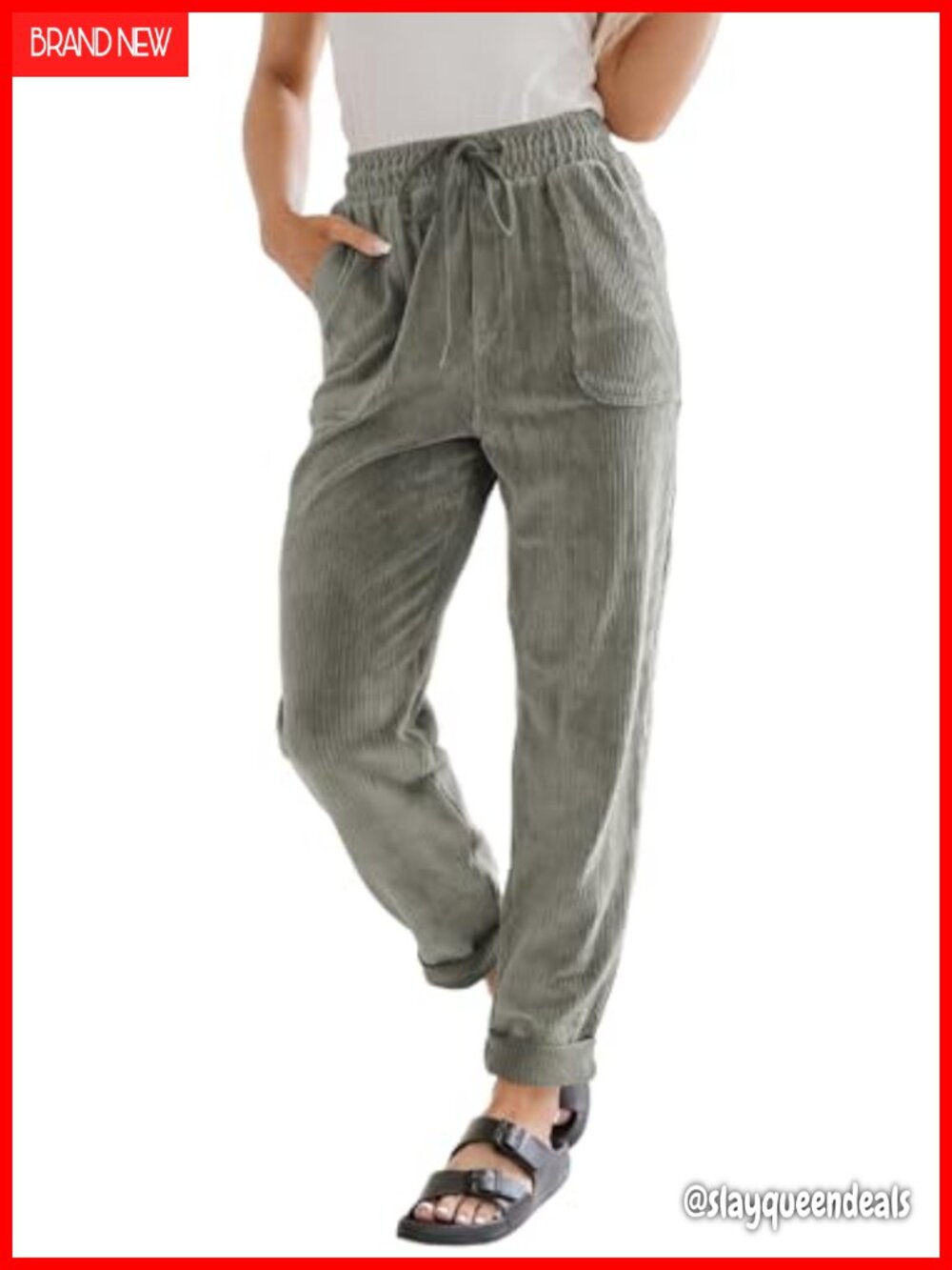 Women's Corduroy Pants Straight Leg High Waist Drawstring Teacher Pants